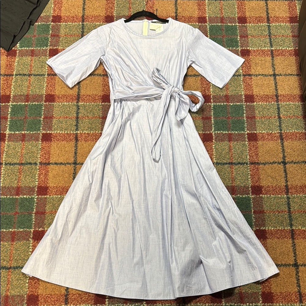 Light Blue Tie-Waist Midi Dress